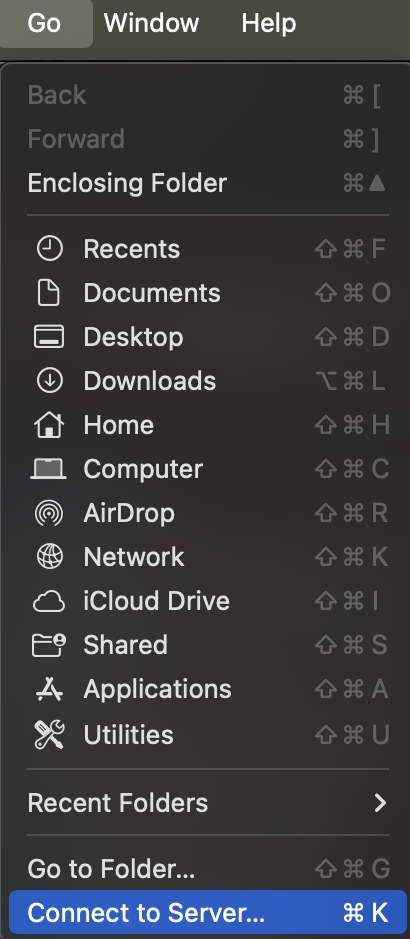 Screenshot of Finder menu